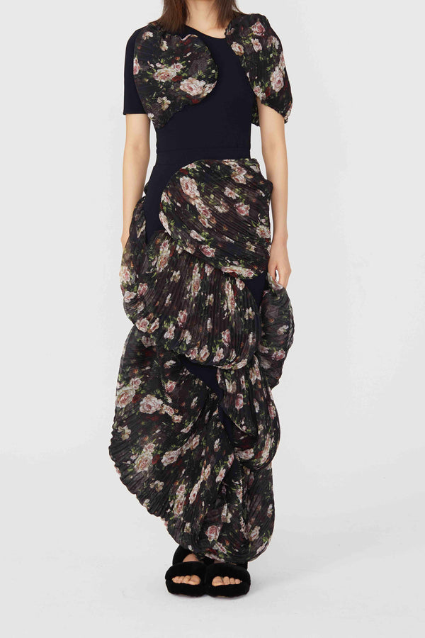CAROLINE HU pleated asymmetric flower dress AW21BKPRTD02S